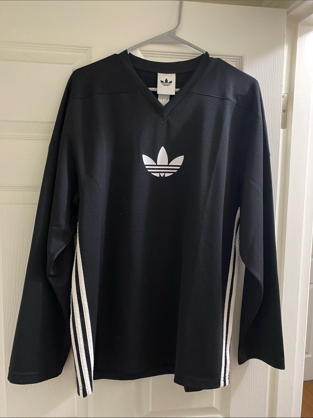 adidas Black Long Sleeve Jersey with White Trefoil and Stripes